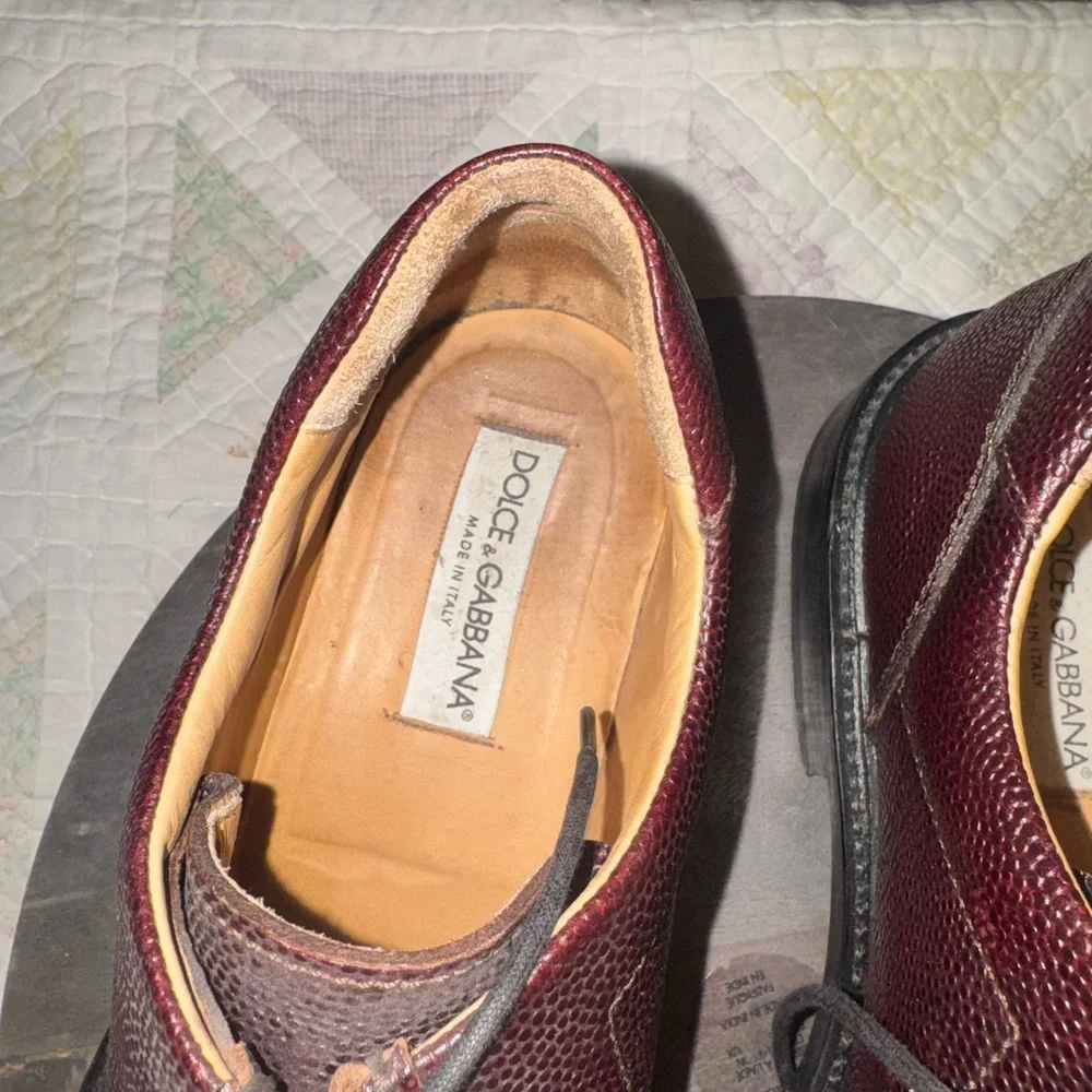 Dolce & Gabbana Burgundy Pebbled Leather Derby Shoes Vibram Sole Size 12 - Picture 2 of 8
